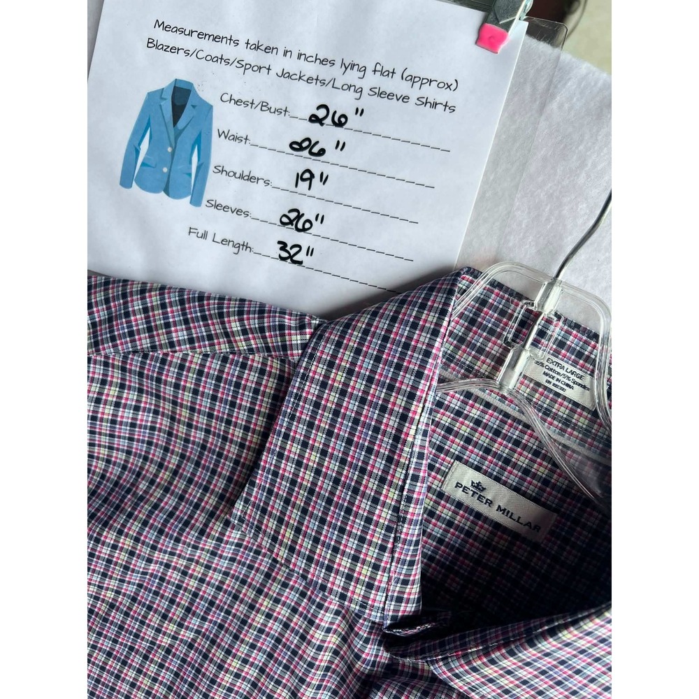 Peter Millar Mens XL‎ Pink Blue Plaid Cotton Stretch Button Down MF18W08CSL - Picture 2 of 7